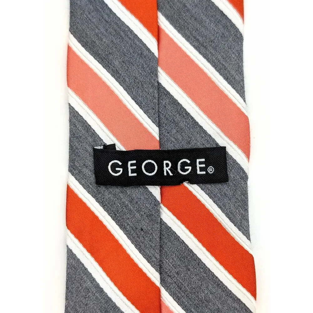 George Repp Stripe Tie Diagonal Slim Profile Preppy Ivy League Gray Orange White